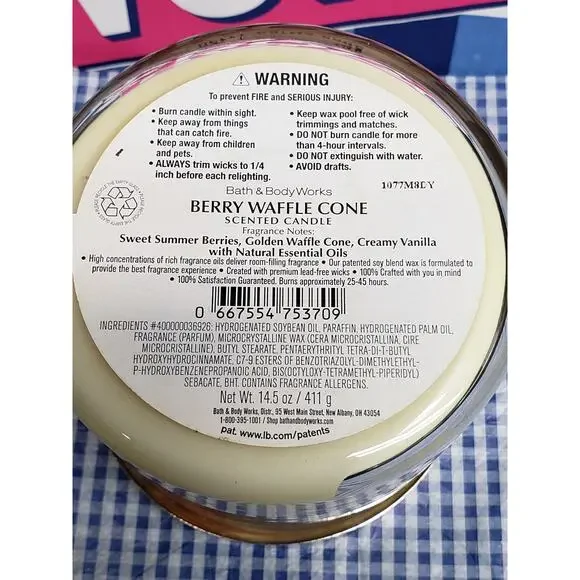 BBW Berry Waffle Cone Decorative Lid Large 3 Wick Candle Home Fragrance - Picture 3 of 3